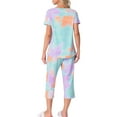 thumbnail image 3 of INSPIRE CHIC Women's Pajama Set Tie Dye Short Sleeve Capri Pants Lounge Sets with Pockets S Orange, 3 of 6