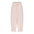 thumbnail image 3 of TSSOE Women Wide Leg Long Bloomers Pants Ruffle Elastic Waist Loose Fit Trousers Suitable for Office & Parties White S, 3 of 7