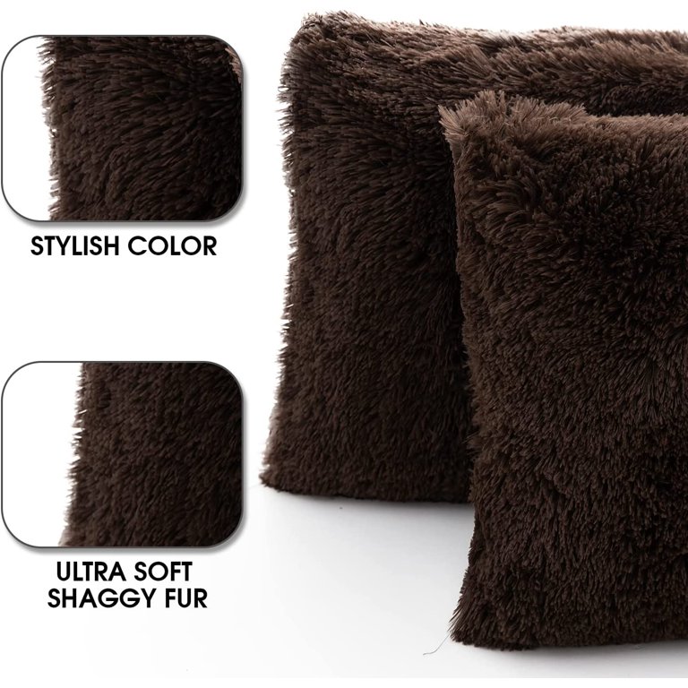 Cheer Collection Shaggy Long Hair Throw Pillows - Super Soft and Plush