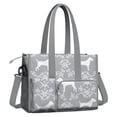 thumbnail image 2 of Teacher Tote Bag,Terrier Dog Silhouette Dog and Flower Floral Teacher Utility Tote Bag,Large Work Tote Bags for Women with Multiple Pockets,Top Zipper Closure,13.8x10.6x6.7 Inch, 2 of 5