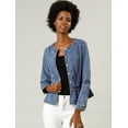 thumbnail image 2 of Chaqueta de mezclilla Allegra K con cuello redondo y botones para mujer Azul claro M, 2 of 6