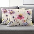 thumbnail image 2 of Set of 2 Country Wildflowers Pillow Covers 12x20 Inch, Watercolor Gradient Purple Pink Floral Newspaper Texture Decorative Throw Pillow Cases Cotton Cushion Covers for Sofa Couch Bed Home Decor, 2 of 9