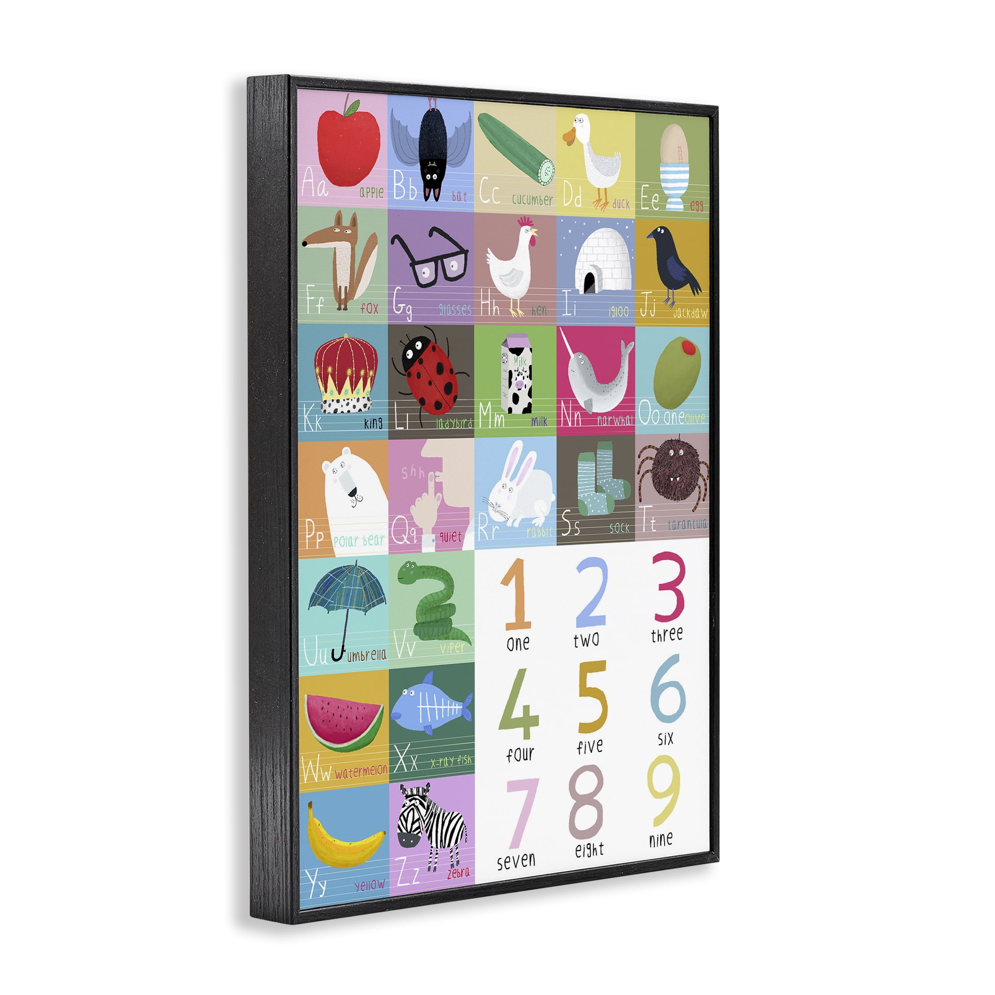 Stupell Industries Counting & Alphabet Learning Black Framed Giclee Art, design by Carla Daly