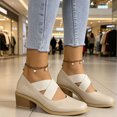 thumbnail image 6 of CHICVOMEY Womens Crisscross Elastic Strap Block Heel Mary Jane Shoes Square Toe Faux Leather Mid Heel Pumps Slip On Closed Toe Casual Dress Shoes for Office Daily, 6 of 9