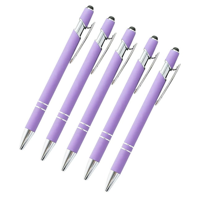 D Aluminum Rod Pen Spray Adhesive Click Pen Two Use Screen Touch Business Student Writing Pen 5Pc 0.5Mm Metal Ballpoint Pen With Stylus Tip For Phone Tablet Writing