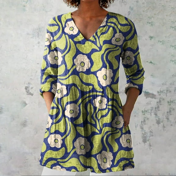 Green Women Shirts, 2025 New Women'S Summer Printed Group Shirt Women'S Linen V Neck Casual Shirt,Women Shirts 3XL