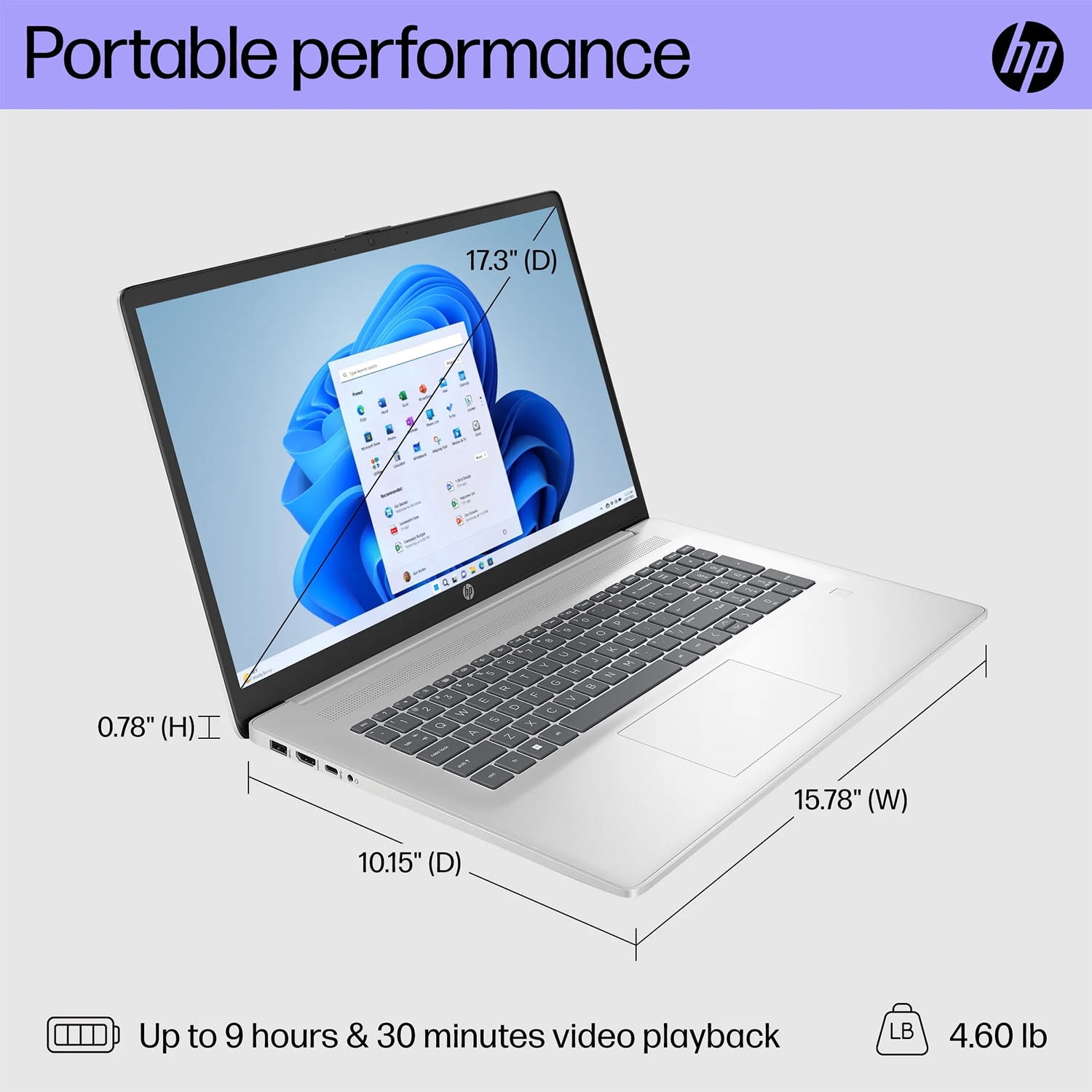 HP 17 17.3" FHD IPS Laptop Computer, Intel Core i3-N305, 16GB RAM, 512GB PCIe SSD, Long Battery Life, Wi-Fi 6, Bt 5.3, HDMI, Windows 11 Home, Natural Silver