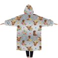 thumbnail image 2 of Oversized Wearable Blanket Hoodie,Gray Highland Cow Flower Boot Pattern Sherpa Blanket Hoodie with Super Pockets,Super Warm Fuzzy Pullover for Women & Men, 2 of 6