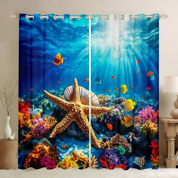 Erosebridal Sealife Starfish Curtains for Living Room,Marine Animal 30%-50% Blackout Curtains Set of 2 (38x45),Sea Room Decorative