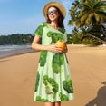 thumbnail image 4 of Naloa Broccoli 3 Print Womens Summer A-Line Dress with Pockets,Short Sleeve Dresses,Flowy Beach Swing Dress for Vacation Travel, 4 of 6