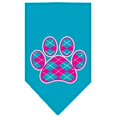 thumbnail image 1 of Argyle Paw Pink Screen Print Bandana Turquoise Small, 1 of 1