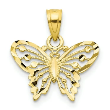 14k Yellow Gold Filigree Butterfly Pendant Charm Necklace Animal 