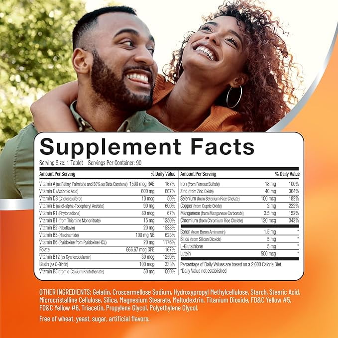PowerAll Multivitamin - Lutein, Vitamin K & Iron for Vision, Immunity & Bone Health 90 Count
