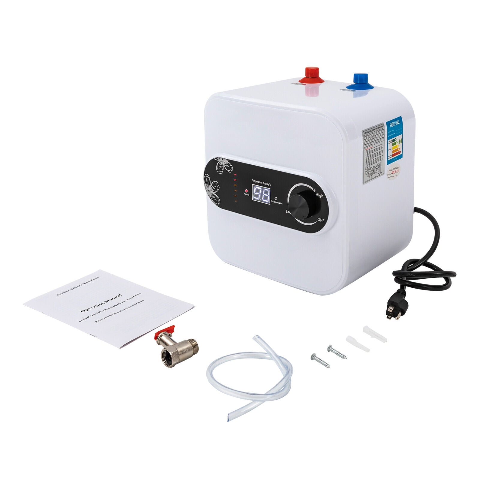 Fichiouy 1500W Electric Mini-Tank Water Heater with LCD and 2.1 Gallons Capacity for RV Kitchen Under Sink Bathrooms