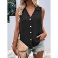 thumbnail image 4 of Women'S Casual Collar V Neck Button Down Sleeveless Tunic Blouse Shirt Tank Top Black S, 4 of 7