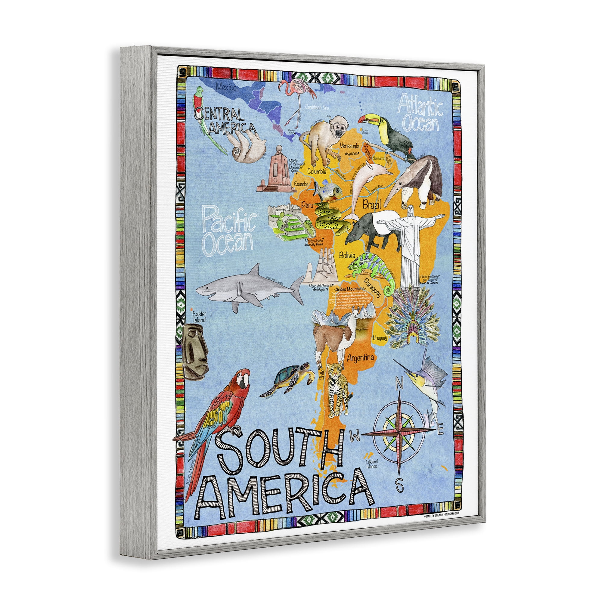 Stupell Industries South Africa Animal Map Travel & Places Painting Gray Framed Art Print Wall Art, 24 x 30