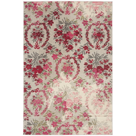 SAFAVIEH Monaco Cyan Floral Area Rug, Ivory/Pink, 4' x 5'7"
