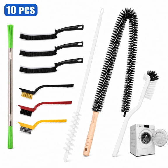 10pcs Dryer Vent Cleaner Brush Set, Washing Machine Cleaning Brush Kit with 28.7in Flexible Lint Brush, Crevice Brushes for Bathroom, Shower & Kitchen