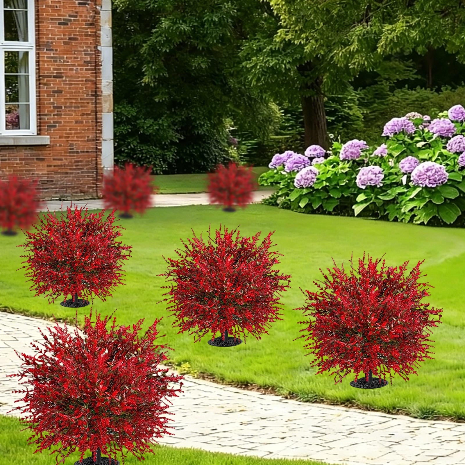 Artificial Flowers for Outdoors Artificial Purple Lavender Ground Plug for Patio and Garden, UV Resistant Outdoor Spring Summer Home Decoration, Faux Flower with Stake 20.9 Inches Red
