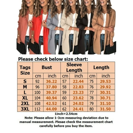 Women's Open Front Long Sleeve Work Blazer Casual Solid Color Jacket