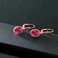 thumbnail image 5 of Gem Stone King 18K Rose Gold Plated Silver Red Created Ruby Leverback Dangle Earrings for Women (4.00 Cttw, Gemstone July Birthstone, Oval 9X7MM), 5 of 5