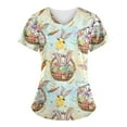 thumbnail image 4 of Pompotops Women's Fashion Easter Rabbit Print V-neck Short Sleeve Pocket Workwear Top, 4 of 5
