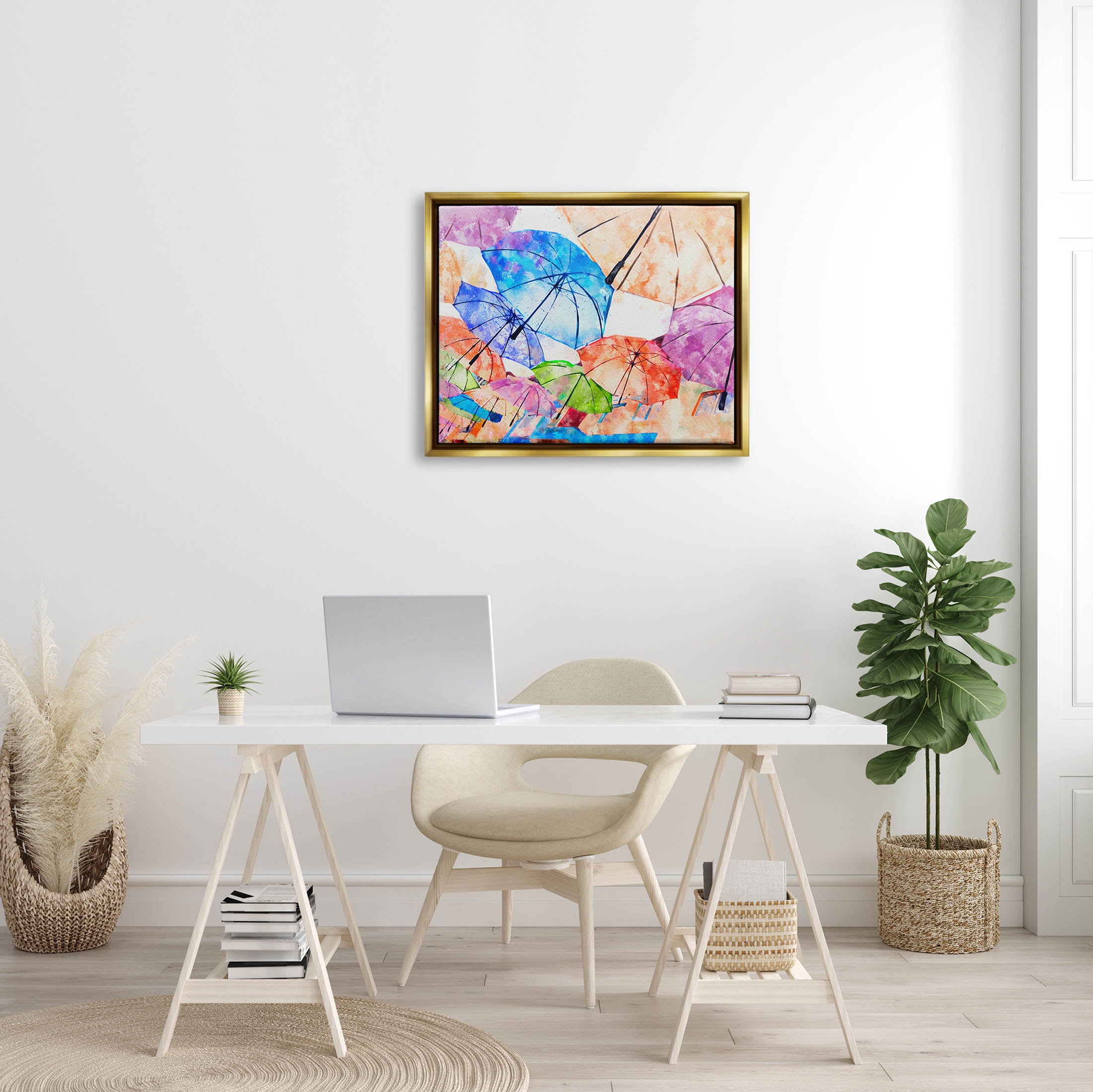 Stupell Industries Modern Bold Umbrellas Arrangement Graphic Art Metallic Gold Floating Framed Canvas Print Wall Art, Design by Ziwei Li