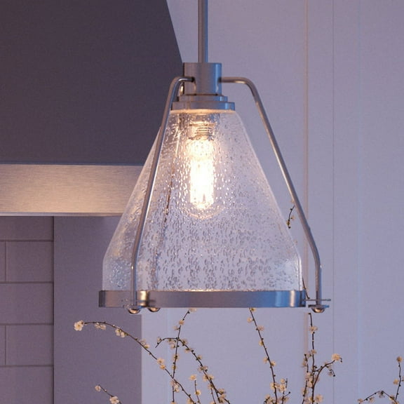 Luxury Industrial Indoor Pendant, 13''H x 13''W, with Rustic Style Elements, Nautical Design, Brushed Nickel Finish and Glass, UHP2990