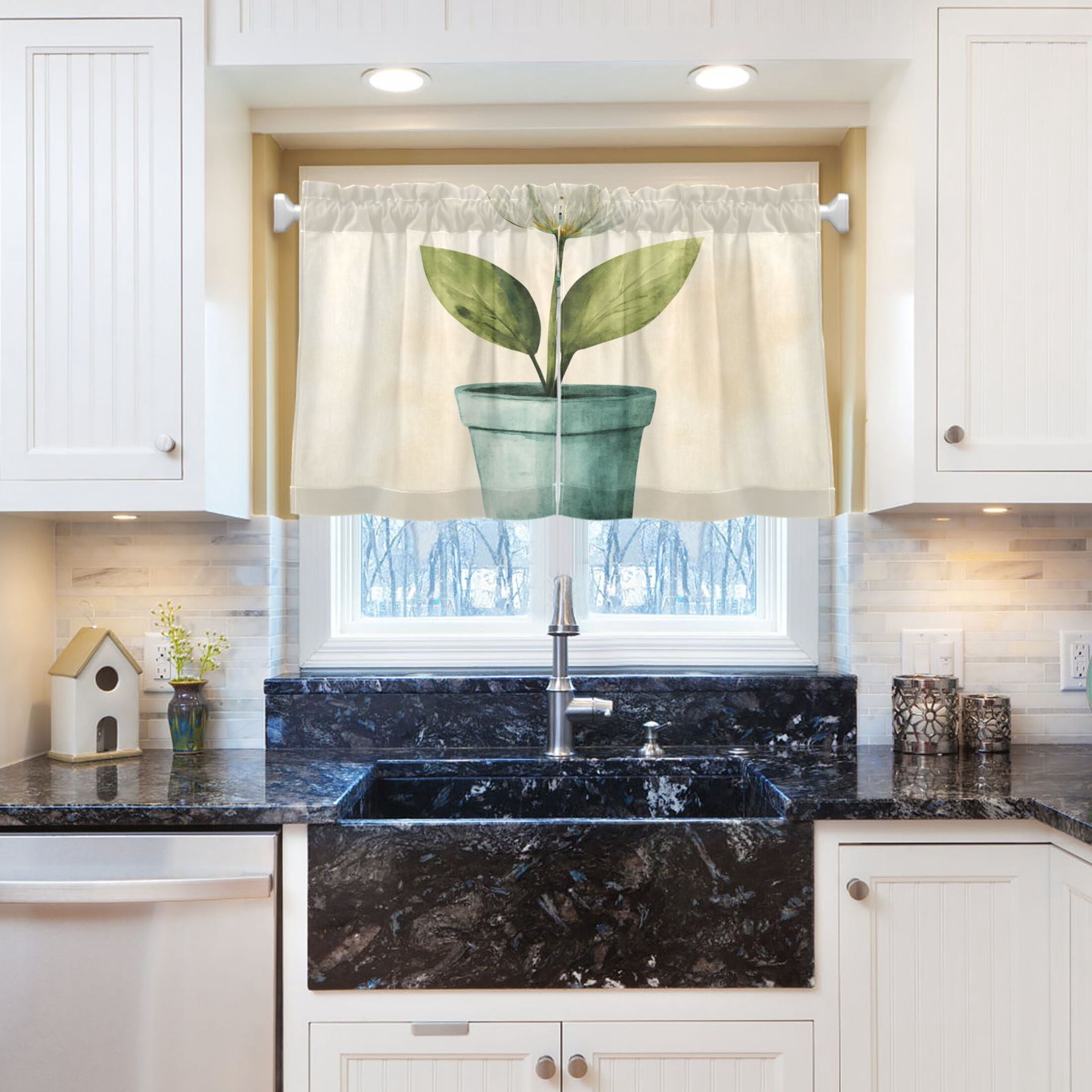 Flower Lily 27"x36" Linen Look Cafe Curtain Set with Privacy and UV Protection
