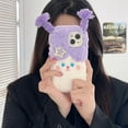 thumbnail image 6 of Cute Cartoon Plush Phone Case Compatible with iPhone 11, Funny 3D Purple Furry Winter Warm Plush Spoof Braids Face Shockproof Phone Cover for Girls Women, 6 of 12