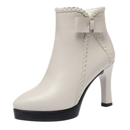 

Lovskoo 2024 Ankle Boots for Women Stiletto High Heel Pointed Toe Boots With Zipper White