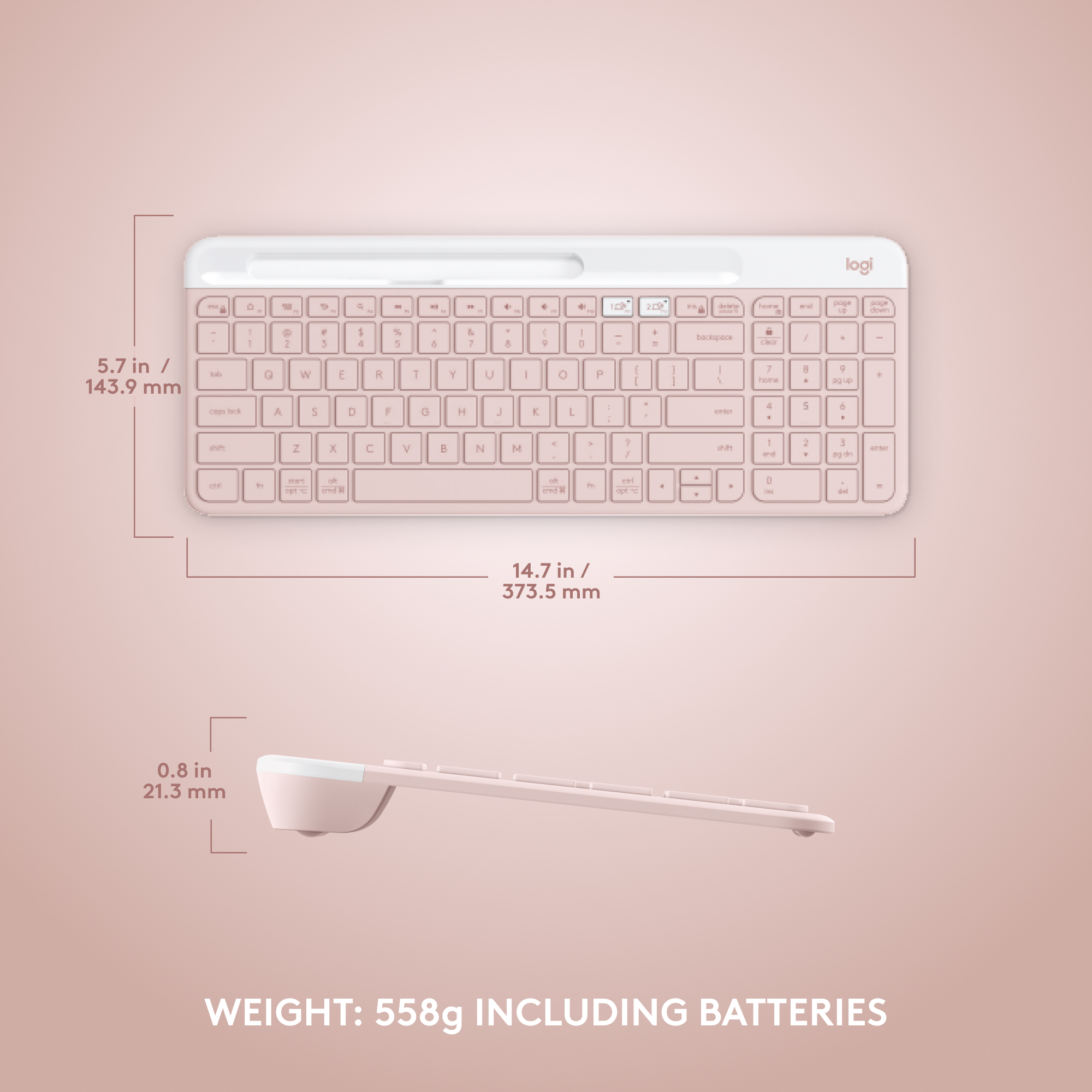 Logitech K585 Multi-Device Slim Wireless Keyboard with Cradle, Rose photo 3