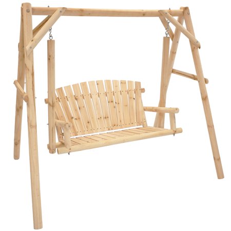 Sunnydaze 2 Person Rustic Log Wood Patio Outdoor Swing And Stand
