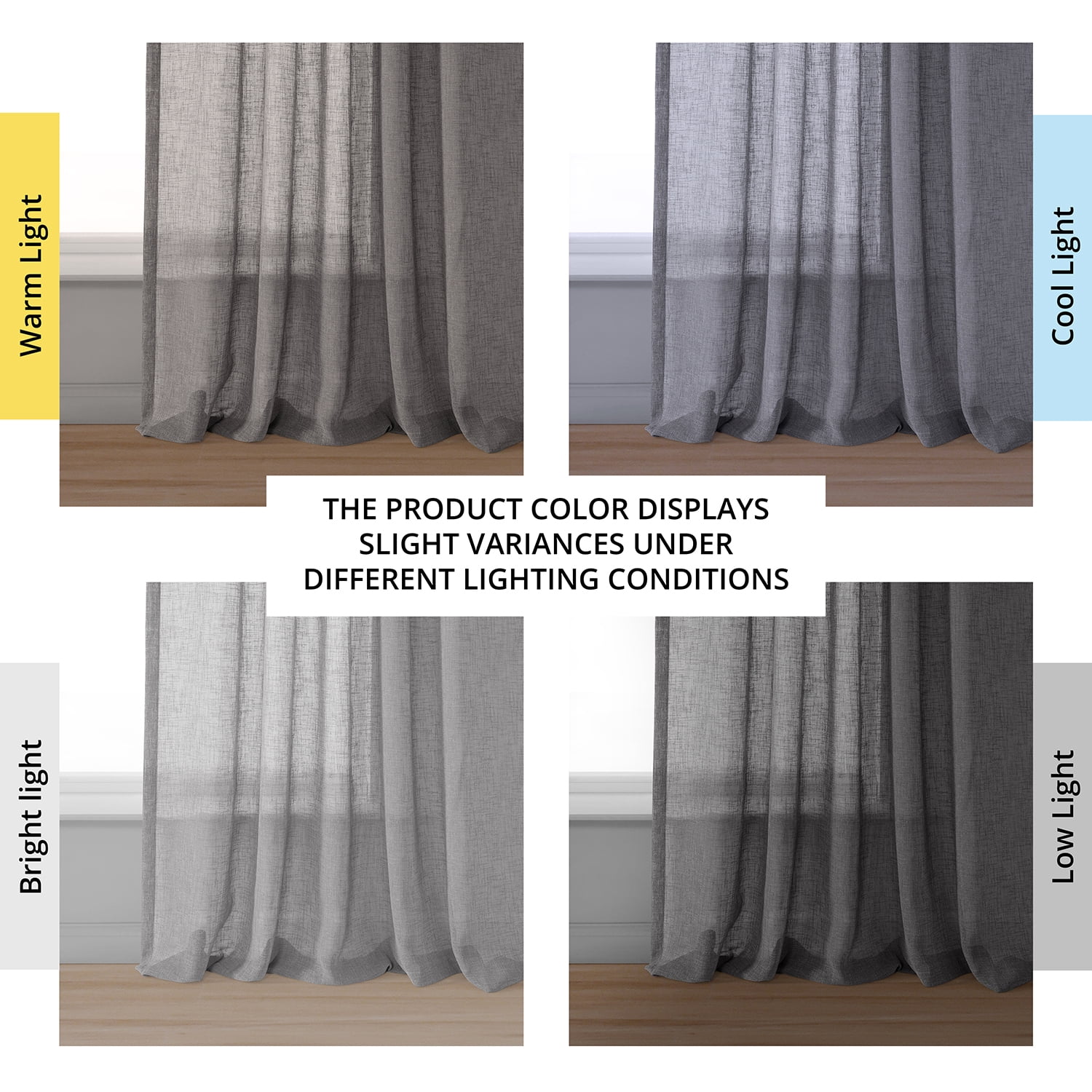 Gravel Grey Solid Faux Linen Sheer Curtain (1 Panel), Gravel Grey, 50W X 120L