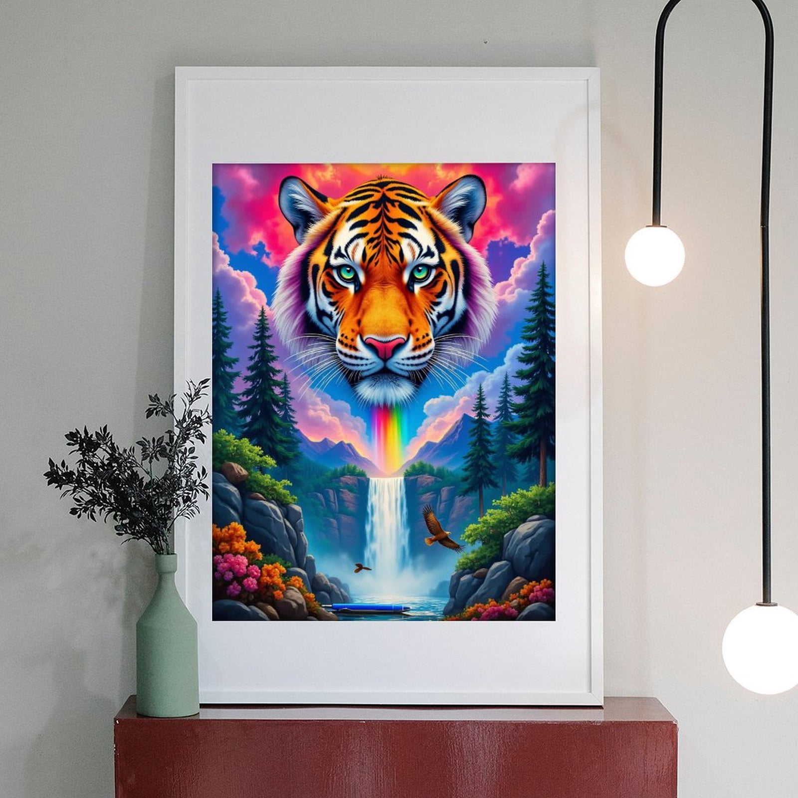 Diamond Art Kits for Adults - 5d Tiger Waterfall Rainbow Dreamscape Diamond Painting for Adults, Diamond Art for Adults Beginners, Diamond Painting Kits for Adults for Home Wall Decor