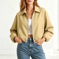 thumbnail image 2 of Cropped Jackets For Women Lapel Front Zipper Long Sleeve Pleated Hem Outwear Spring Fall Casual Trendy Cardigan (XS, Yellow), 2 of 9
