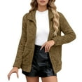thumbnail image 2 of CUZIBR Women Jacket Casul Zip Up Long Sleeve Lightweight Wool Coat Stand Collar Soft Cozy Solid Color Fall Winter Thick Warm Outwear,Brown,XL, 2 of 6