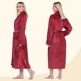 thumbnail image 4 of PAVILIA Plush Fleece Robe for Women, Soft Cozy Long Bathrobe with Satin Waffle Trim, Warm Lightweight Spa Robe, Housecoat with Pockets & Tie Belt, Burgundy Red, 2XL/3XL Plus Size, 4 of 10