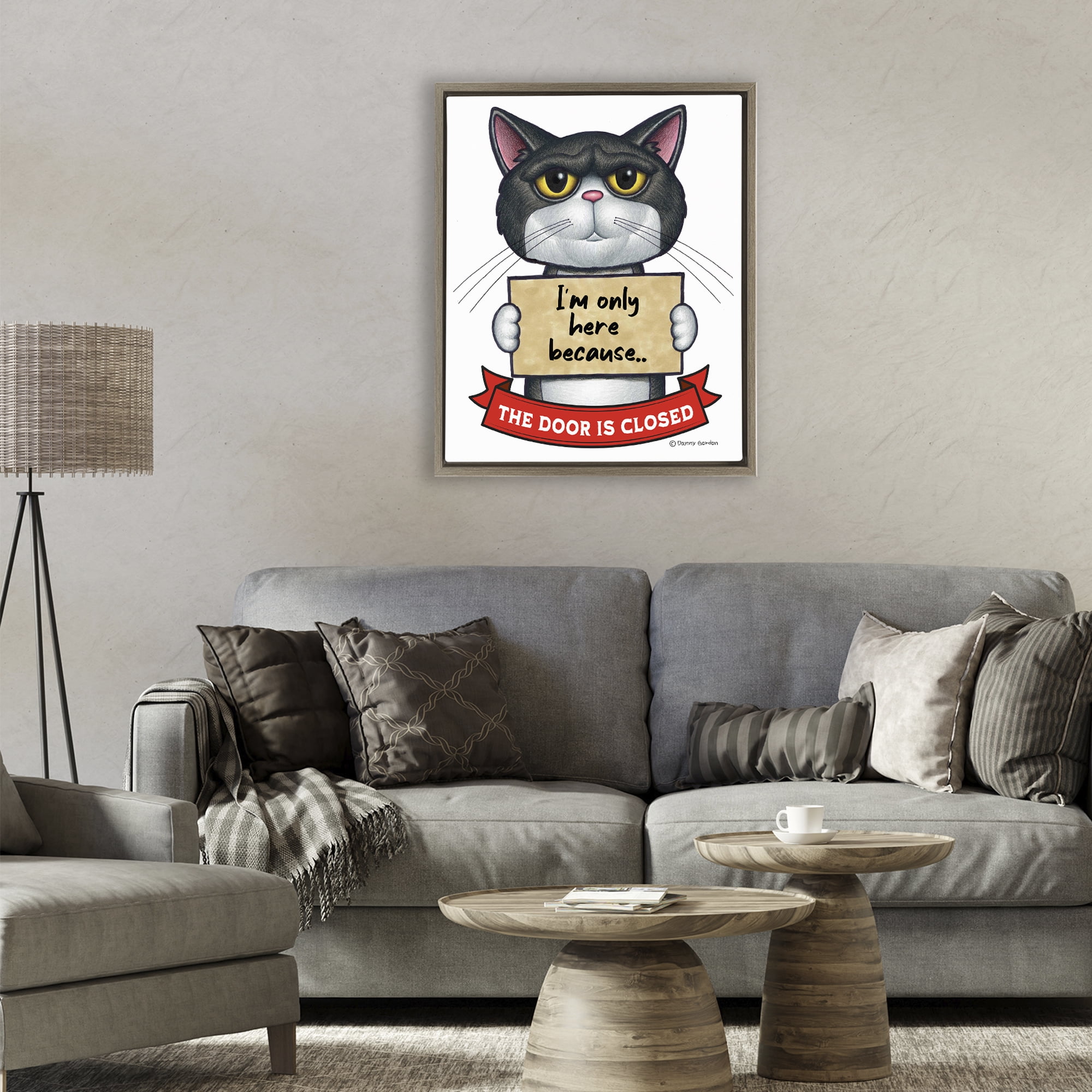 Here Because Door Is Closed Brown Framed Floater Canvas Wall Art, design by Danny Gordon Art