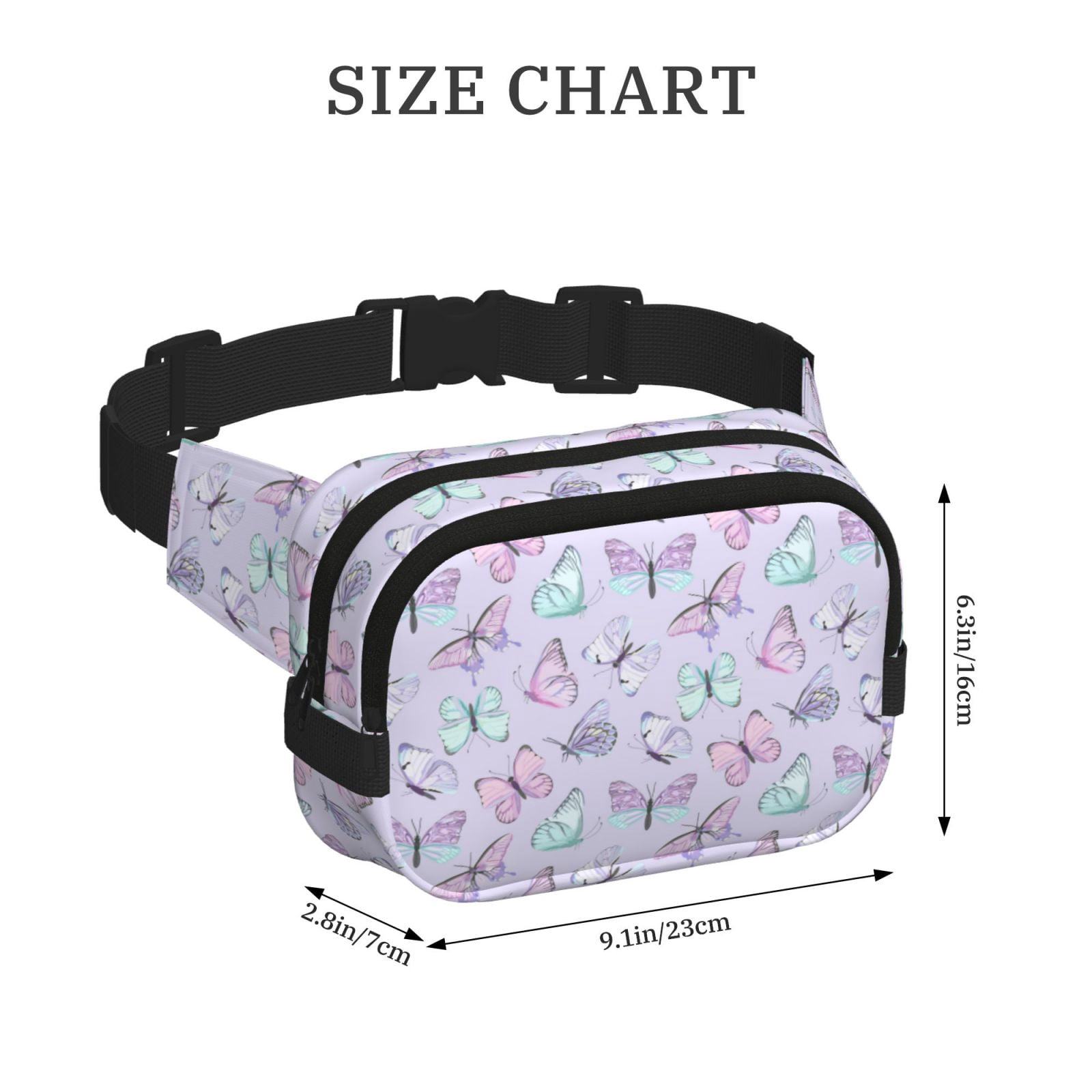 Kuqiui Purple Butterfly Print Fanny Packs for Women Cross Body Waist Bag Fashionable Fanny Pack Designer Workout Hiking Waist Pack Running Travel Gym