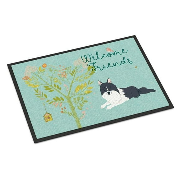 Welcome Friends Black White Collie Indoor or Outdoor Mat - Black - 24 x 36 in.