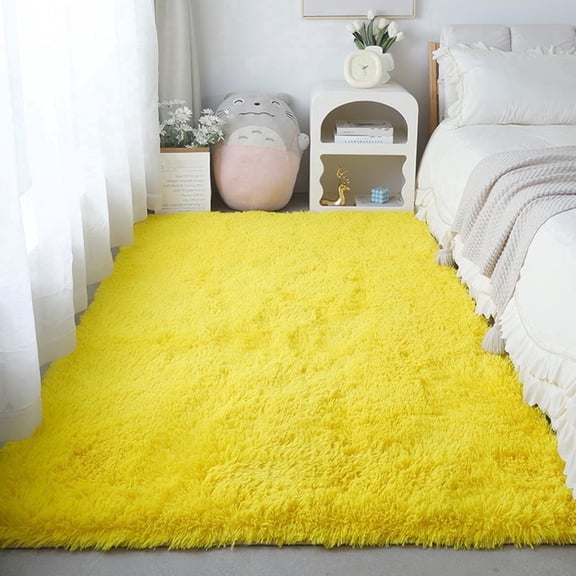 WEXIA Soft Plush Yellow Area Rug 2.6 x 5.2ft Shaggy Floor Mat Bedroom Living Room Furry Carpet
