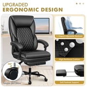 Primy Office Chair with Retractable Footrest, Ergonomic High Back Executive Computer Desk Chair, Big & Tall PU Leather Reclining Chair for Home Office Work