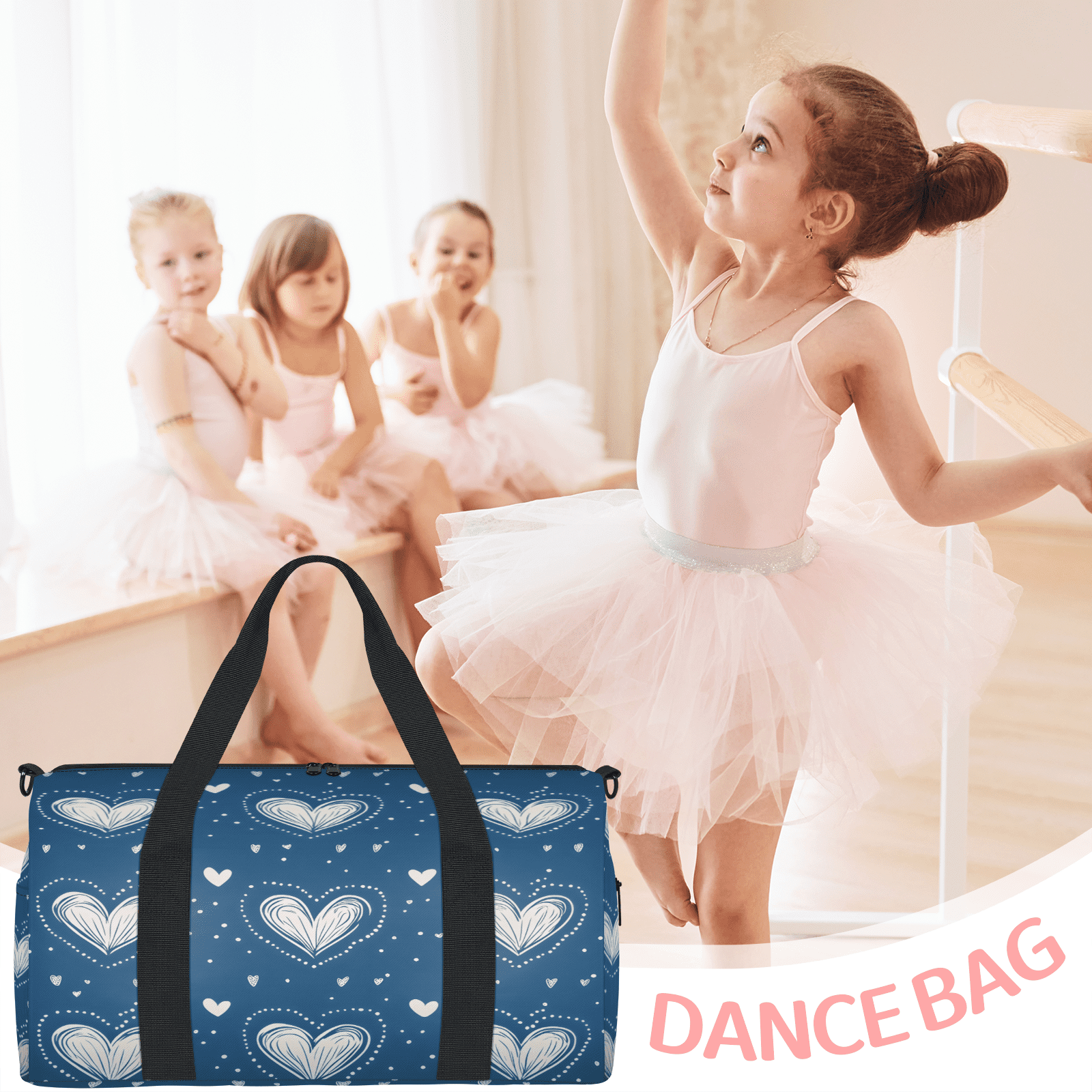 Herdesigns Love Gym Bag for Women, Duffle Bag for Travel Sport, Polka Dots Lightweight Waterproof Carry on Weekender Dance Yoga Workout Bags