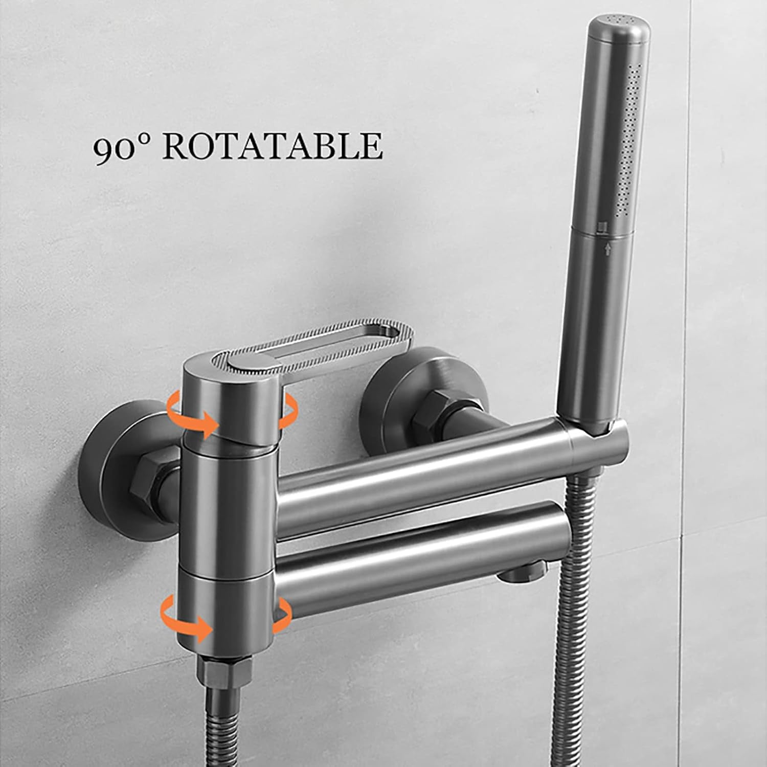 Foldable Bathtub Faucet Wall Mount Tub Faucet Brass Tub Filler Faucet Single Handle 2 Hole Tub Mixer Tap with 2 Modes Handheld Shower, Shower Hose, Hot and Cold Water,Chrome