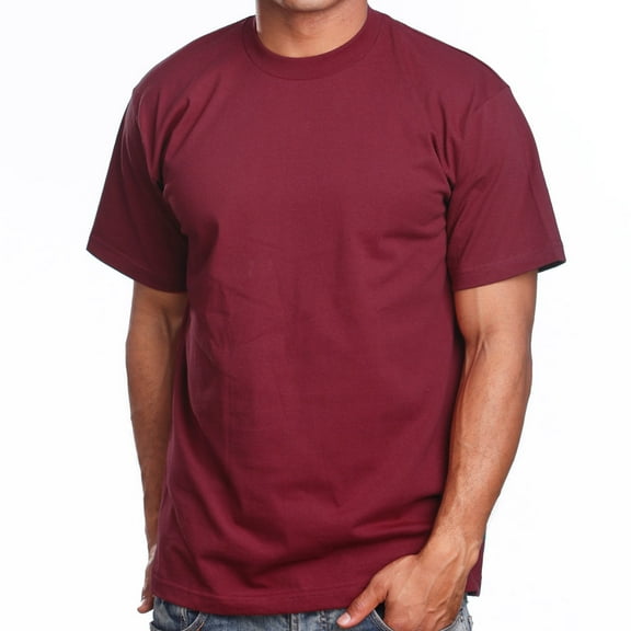 2 Pack PRO 5 Super Heavy Men's Short Sleeve Crew Neck T-Shirt - Burgundy  - Small