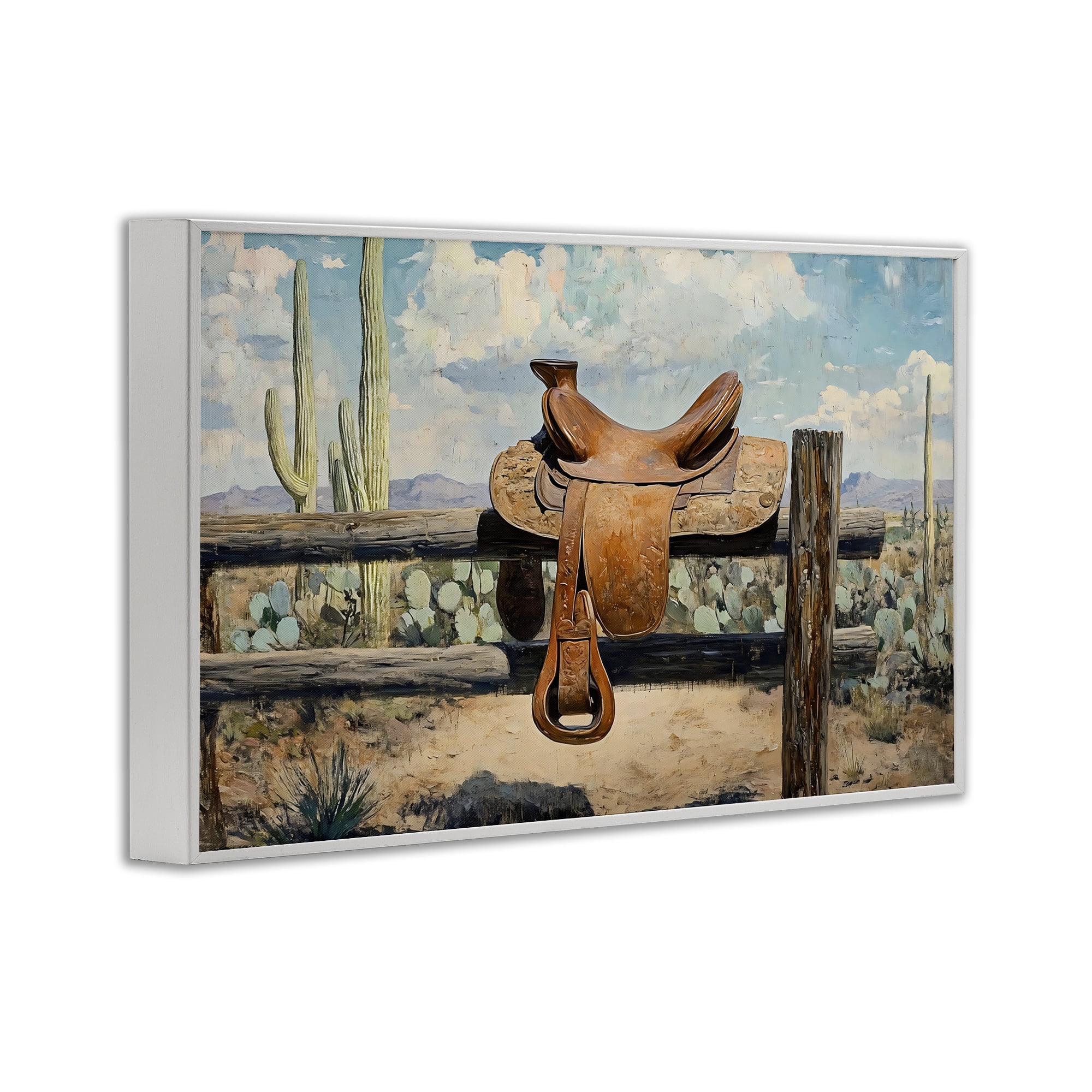 Stupell Industries Saddle on Desert Fence White Framed Giclee Art, design by Franklyn Gregory