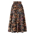 thumbnail image 6 of Women's Floral Midi Skirt, Drawstring High Waist Tiered Pleated Skirt, Casual Boho Skirt for Vacation, Daily Wear and Spring Outfits,Coffee,S, 6 of 7