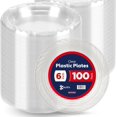 thumbnail image 1 of Munfix 6 Inch Clear Plastic Plates 100 Bulk Pack - Disposable Cake Plates for Dessert & Appetizers, BBQ, Party, Travel and Events, Microwavable Recyclable, MCP6100C, 1 of 5