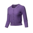 thumbnail image 1 of A2Y Women's Solid Cropped 3/4 Sleeve Button Down Crew Neck Knit Cardigan Sweater Blue Berry XL, 1 of 5